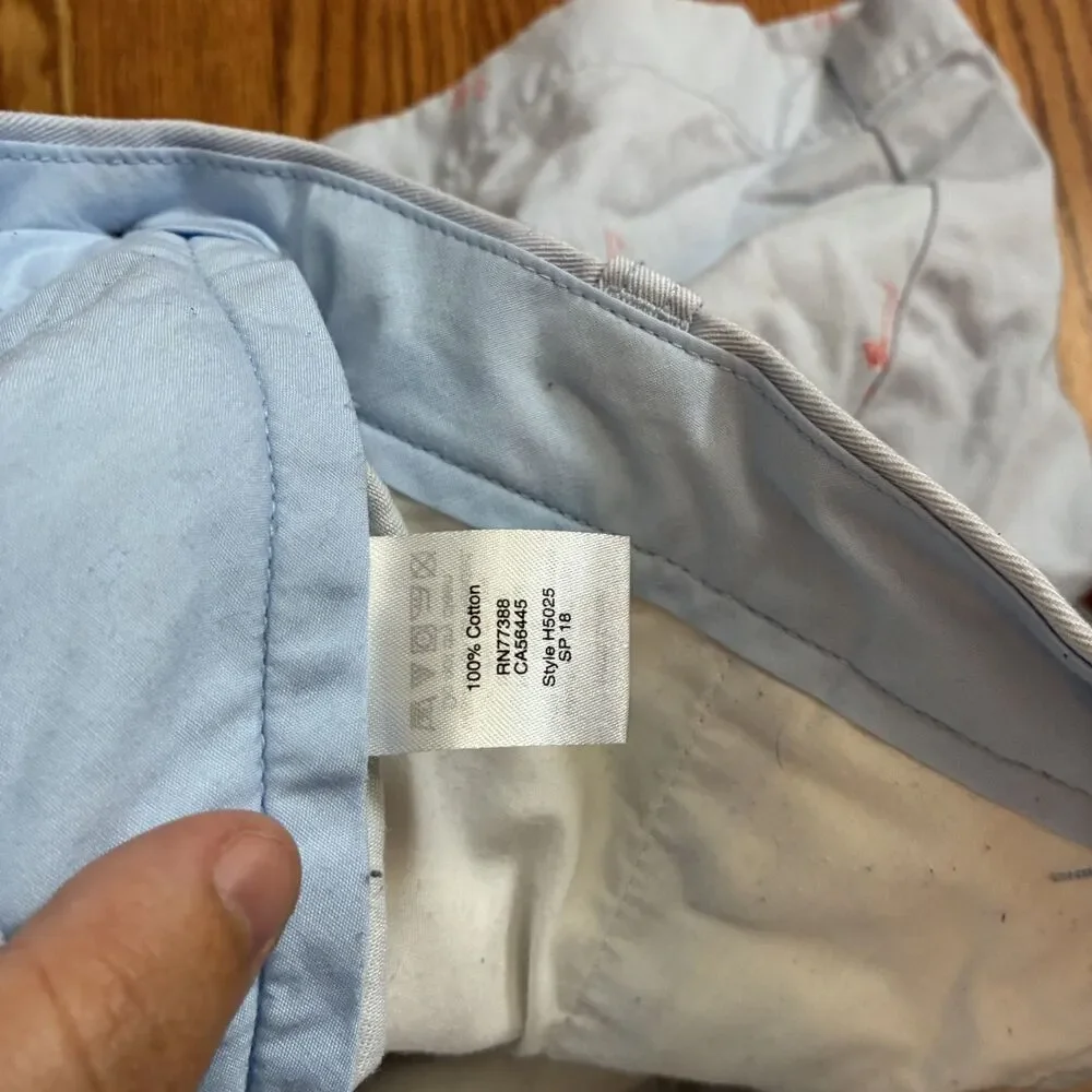 J.Crew Gramercy Chino Shorts Light Blue Flamingo Print Vacation Preppy Novelty